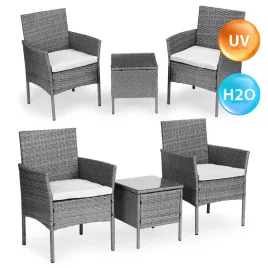   Rattan-Effekt Gartenmöbel-Set – Tisch und Stühle, grau, MultiGarden