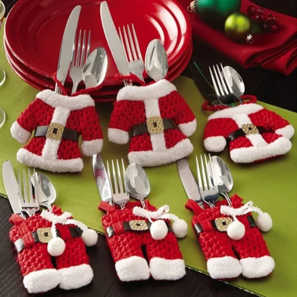 Weihnachtliche Stoff-Bestecktasche Dekoration (6er-Set)
