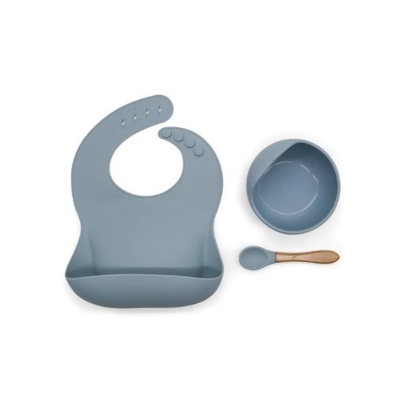 Silikon-Besteckset für Babys, verstellbares Lätzchen und Vakuum-Teller mit Löffelchen