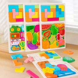   Buntes 3D Holzpuzzle - Lernspiel für Kinder, Fördert Intelligenz und Kreativität