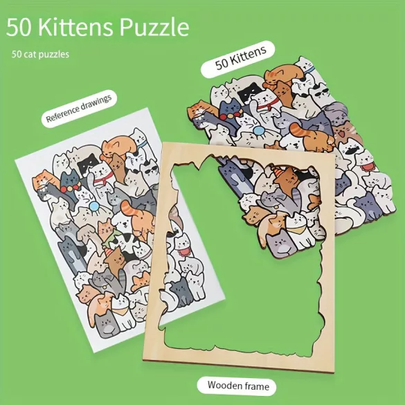 50-teiliges Holzpuzzle, bunte Farben, unregelmäßige Formen: Hund, Katze, Panda-Design