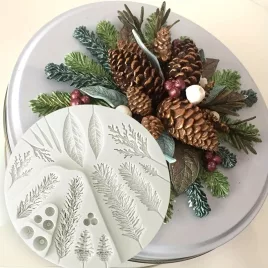  Silikon-Backform für Weihnachten und Feiertage - Blatt, Baum, Tannenzapfen Muster