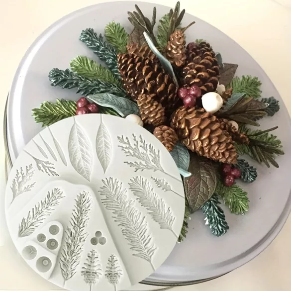 Silikon-Backform für Weihnachten und Feiertage - Blatt, Baum, Tannenzapfen Muster