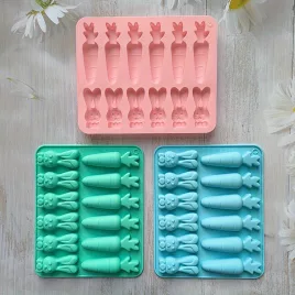   12-fach Silikonform Hase und Karotte für Süßigkeiten, Schokolade und Kuchen