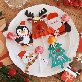   100er-Pack Weihnachts-Lutscherhalter-Karten - mit Weihnachtsmann, Pinguin und Schneemann-Motiven