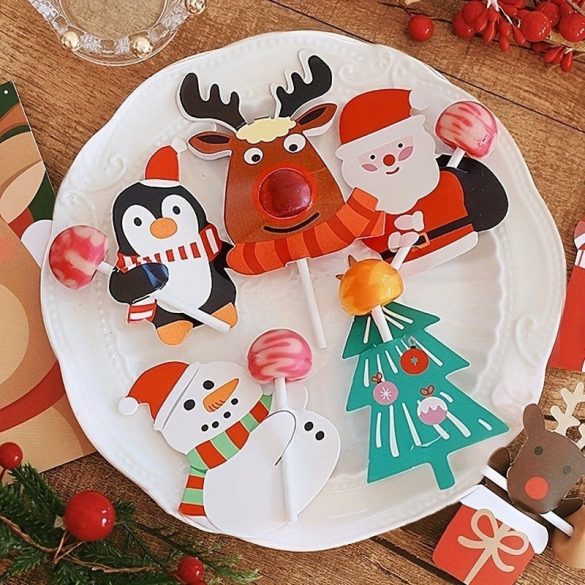 100er-Pack Weihnachts-Lutscherhalter-Karten - mit Weihnachtsmann, Pinguin und Schneemann-Motiven