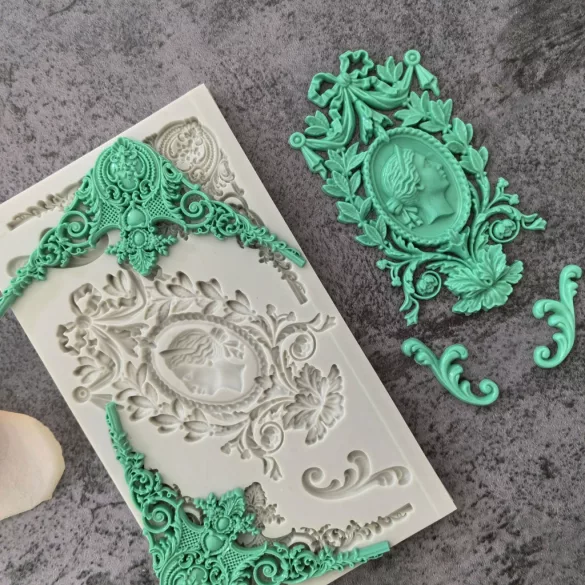 Silikon Fondantform mit klassischem Kamee und dekorativem Rahmen