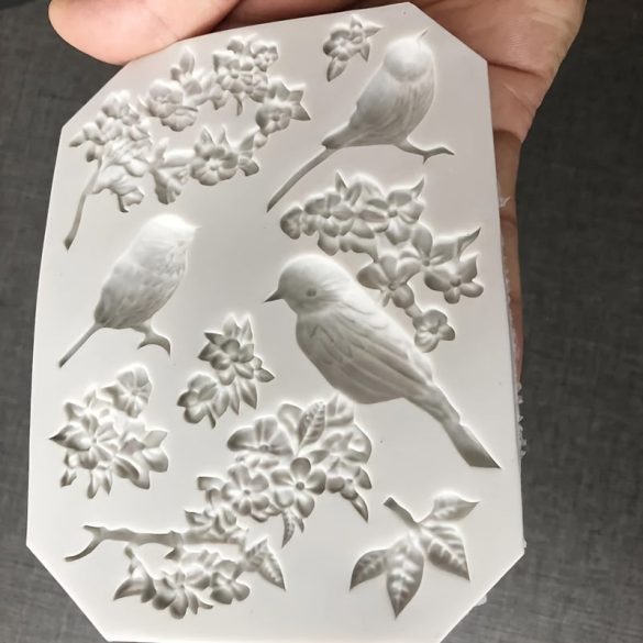 Silikonvogel und blühender Ast Fondantform