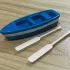 2-teiliges Miniatur-Anglerboot-Set mit Holzrudern, blaue Harz-Bootsfigur