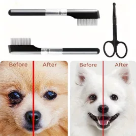   Pflege-Set für Kleintiere: Tränenflecken-Entfernungskamm und Fellschere