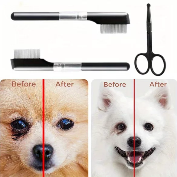 Pflege-Set für Kleintiere: Tränenflecken-Entfernungskamm und Fellschere