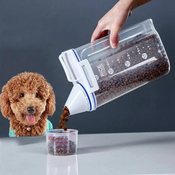 Luftdichter Kunststoff-Hundefutterbehälter mit Messbecher und Griff