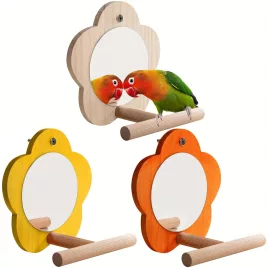 Holzspiegel mit Ständer für Papageien