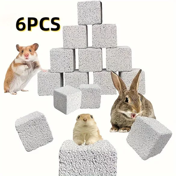 6er-Set eckige natürliche Nage-Steine für Hamster und Kaninchen