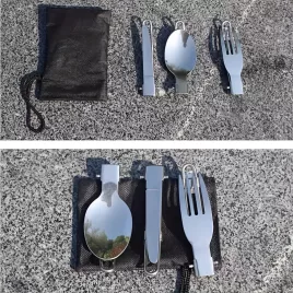   3-teiliges Besteckset aus rostfreiem Stahl mit Aufbewahrungstasche, polierte Oberfläche
