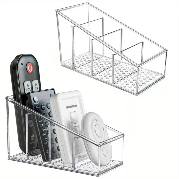 Transparenter Kunststoff-Fernbedienungshalter, 4-Fächer-Schreibtischorganizer