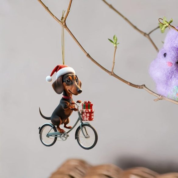 Weihnachtlicher Dackel-Fahrradfahrer-Deko