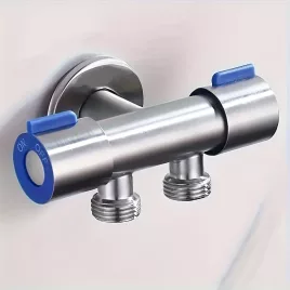   Doppelsteuerung 3-Wege-Dreieckventil mit Schalter - Edelstahl, G3/8 Eingang für Waschmaschine und Wasserverteilung