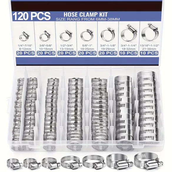 120-teiliges Edelstahl-Schlauchklemmen-Set