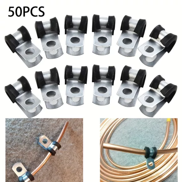 50 Stück Edelstahl-Bremsschlauchschellen mit Gummifutter