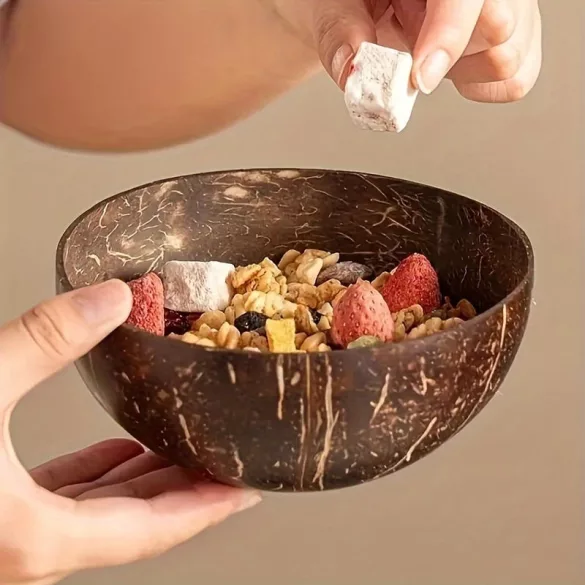 2-teiliges Kokosnussschalen-Set mit Löffel (1 Schale, 1 Löffel)