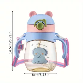 Niedlicher Cartoon-Wasserflasche mit Strohhalm 300 ML