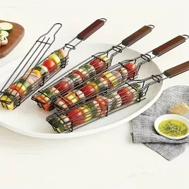 Edelstahl-Kebab-Grillkorb mit Holzgriff