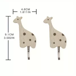 2 Stück Selbstklebender Holz Tiermuster Haken