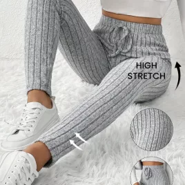 Elegante hochtaillierte gerippte Strickhose für Damen