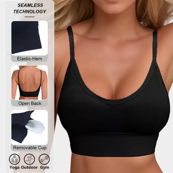 Klassischer gerippter Strick Yoga-Stil Neckholder-Rückenfreier Sport-BH