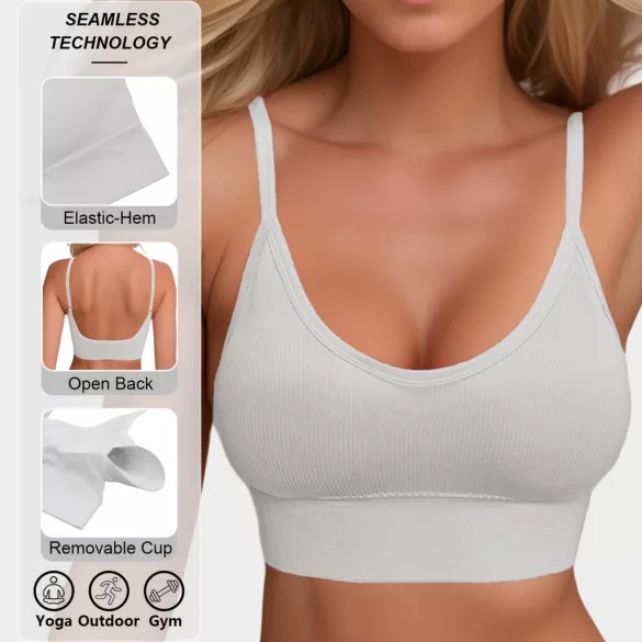 Klassischer gerippter Strick Yoga-Stil Neckholder-Rückenfreier Sport-BH