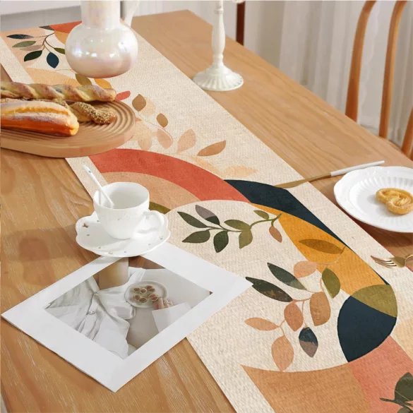 1 Stk. Moderner Abstrakter Leinwand-Tischläufer in Orange und Beige