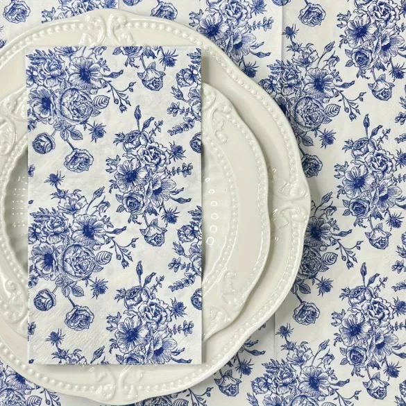 20 Stück, Neue Abendessen-Servietten mit Blauem Blumenmuster