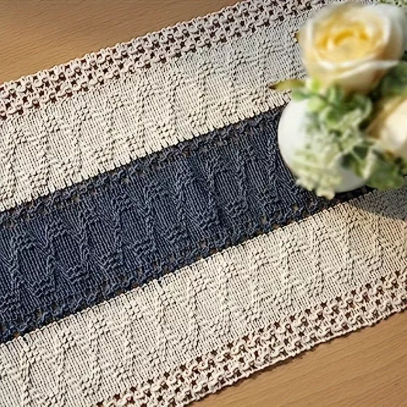 Böhmischer Stil Grauer Leinen Tischläufer