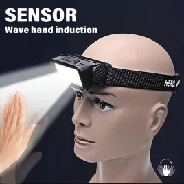 Wiederaufladbare LED-Stirnlampe mit Wellenmesser, 4 Modi