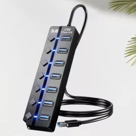   USB 3.0 Hub, 7-Port-Verteiler mit unabhängigen Ein-/Ausschaltern und LED-Anzeigen