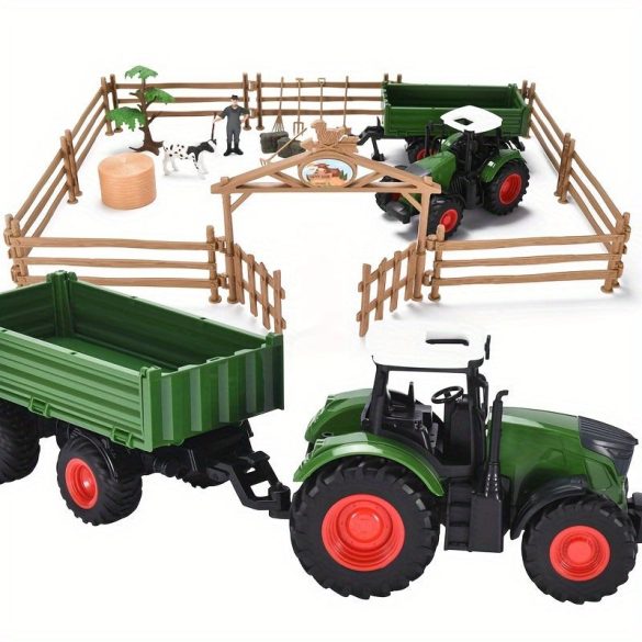 Grüner Traktor und Anhänger Spielset mit Bauernwagen