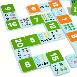   4-in-1 Holz Lernspielset: Domino, Addition und Subtraktion, Uhrzeit erkennen