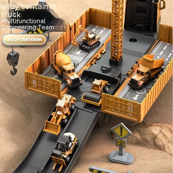 Jumbo-Legierung Container-LKW-Set mit multifunktionalem Kran - Gelb, manuelle Bedienung, langlebiges Kunststoffspielzeug für Jungen, ideales Weihnachtsgeschenk