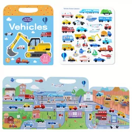   Wiederverwendbares Stickerbuch, waschbare Sticker, Weihnachtsgeschenk für Erwachsene, Ostergeschenk - Winter, Neujahr Fahrzeuge