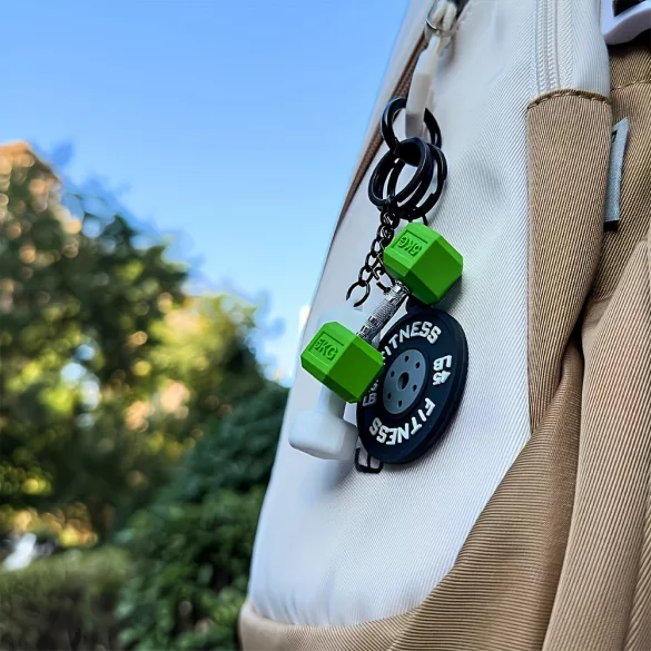 3er-Set Metall Gewichtheber Schlüsselanhänger Blau Hanteln + Rot Hanteln + Schwarz Gewichtscheibenstangen - Dreiteiliges Set