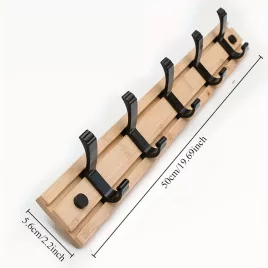   Einfach zu montierender Bambus-Wandhaken - Vielseitiger Mantel- und Schlüsselhalter für Flur, Wohnzimmer, Schlafzimmer - Lässige Aufbewahrungslösung in Holzoptik mit 5 Haken