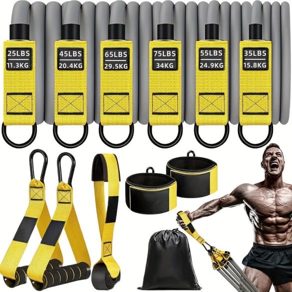 Widerstandsbänder, schwere Trainingsbänder mit Griffen Gelb