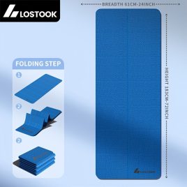   Elveszett Faltbare Yogamatte, TPE-Material, Rutschfest, Wasserdicht, Leicht, Einfarbig, Grau/Lila/Blau, Für Yoga, Pilates, Fitness-Training Blau