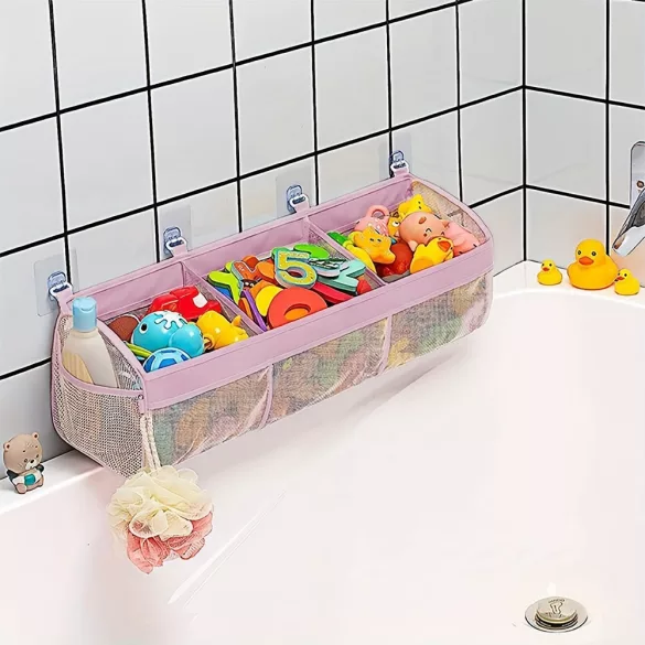 Vielseitige Netz-Organizer-Tasche für Bad und Dusche - Ideal zur Aufbewahrung von Spielzeug, Snacks und Haaraccessoires, weiß