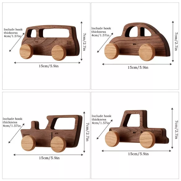 1 Stk./4-tlg. Holz-Auto-Wandhaken-Set Klassische Autos