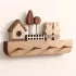 Frühling-Sommer-Herbst Saisonaler Dekorativer Holz-Mantel- und Schlüsselhalter mit Haus- und Hasenfiguren - Natürlicher Hartholz-Wandhaken ohne Bohren