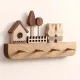 Frühling-Sommer-Herbst Saisonaler Dekorativer Holz-Mantel- und Schlüsselhalter mit Haus- und Hasenfiguren - Natürlicher Hartholz-Wandhaken ohne Bohren