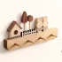 Frühling-Sommer-Herbst Saisonaler Dekorativer Holz-Mantel- und Schlüsselhalter mit Haus- und Hasenfiguren - Natürlicher Hartholz-Wandhaken ohne Bohren