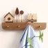 Frühling-Sommer-Herbst Saisonaler Dekorativer Holz-Mantel- und Schlüsselhalter mit Haus- und Hasenfiguren - Natürlicher Hartholz-Wandhaken ohne Bohren